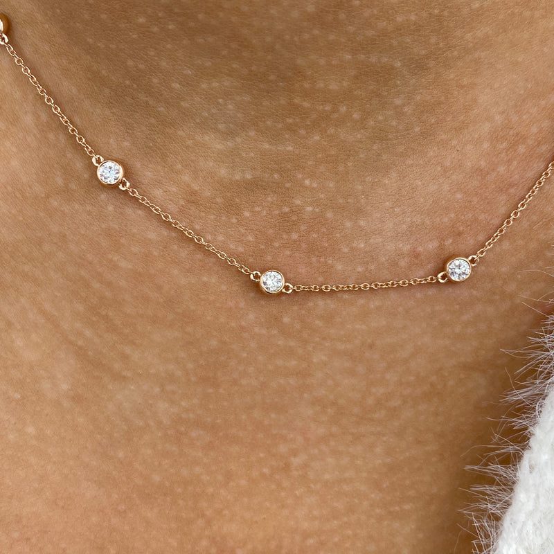 Diamond Stationed Necklace 1.3 ct Rose Gold