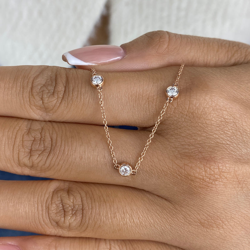 Diamond Stationed Necklace 1.3 ct Rose Gold