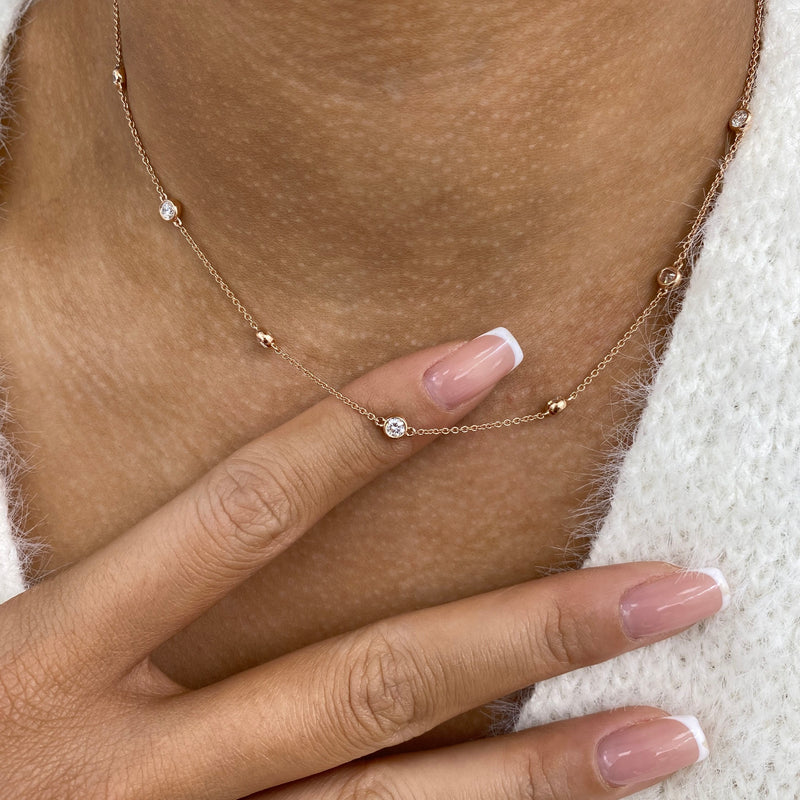 Diamond Stationed Necklace 1.3 ct Rose Gold