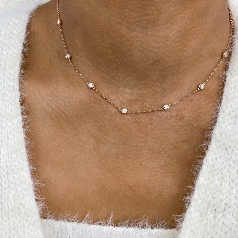 Diamond Stationed Necklace 1.3 ct Rose Gold
