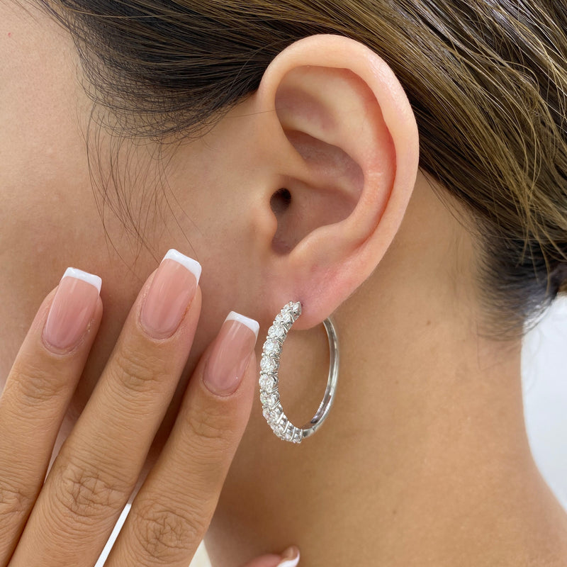 Diamond Hoop Earrings 3.2 ct White Gold