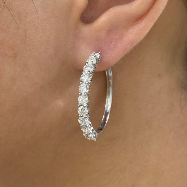 Diamond Hoop Earrings 3.2 ct White Gold