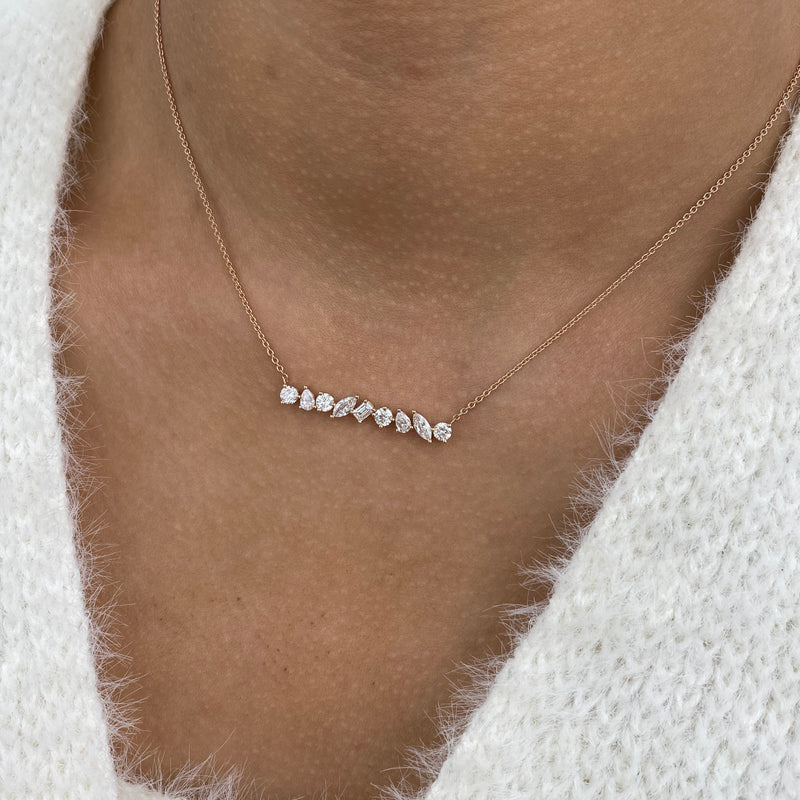 Diamond Bar Necklace 1.1 ct Rose Gold