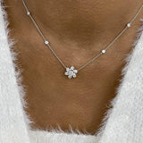 Cluster Necklace 1.3 ct TCW , Solid Gold 14k