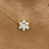 Cluster Necklace 1.2 ct TCW , Solid Gold 14k