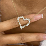 Heart Wreath Necklace 1.7 ct TCW , Solid Gold 14k