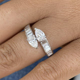 Toi et Moi Band Ring 1.6 ct TCW , Solid Gold 14k