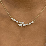 2-Rows Bar Necklace 1.7 ct TCW , Solid Gold 14k