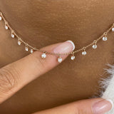 Fringed Chain Necklace 2 ct TCW , Solid Gold 14k