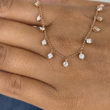 Fringed Chain Necklace 2 ct TCW , Solid Gold 14k