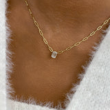 Solitaire Necklace 1 ct TCW , Solid Gold 14k