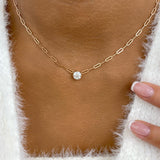 Solitaire Necklace 1 ct TCW , Solid Gold 14k