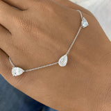 3 Pear Stations Chain Necklace 3 ct TCW , Solid Gold 14k
