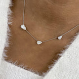 3 Pear Stations Chain Necklace 3 ct TCW , Solid Gold 14k