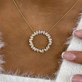 Circle Wreath Necklace 2.7 ct TCW , Solid Gold 14k