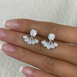 Fan Jacket Earrings 4.4 ct TCW , Solid Gold 14k