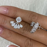 Fan Jacket Earrings 4.4 ct TCW , Solid Gold 14k