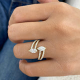 Marquise and round Band Ring 1.3ct TCW, Yellow Gold 14K