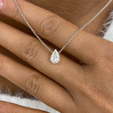 Pear Pendant Necklace 1ct TCW, White Gold 14K