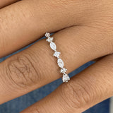 Marquise and Round Band Ring 0.4ct TCW, White Gold 14K