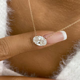 Oval Pendant Necklace 2ct TCW, Rose Gold 14K