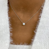 Round Pendant Necklace 1ct TCW, White Gold 14K