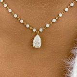 Pear Pendant Necklace 7.4ct TCW, Yellow Gold 14K