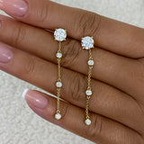 Round Drop Earrings 2.3ct TCW, Yellow Gold 14K