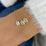 Three-Stone Multithread Diamond Chain Bracelet, 14K Gold