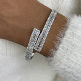 Bypass Emerald Diamond Bangle Bracelet, 14K Gold