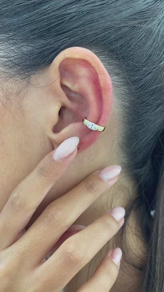 Diamond Cuff Single Earring 0.2 ct TCW, Yellow Gold