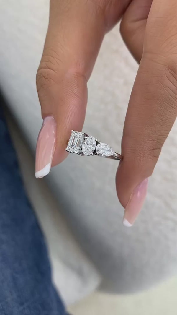 Diamond 3-Stone Ring 1.40 ct TCW, White Gold 14K