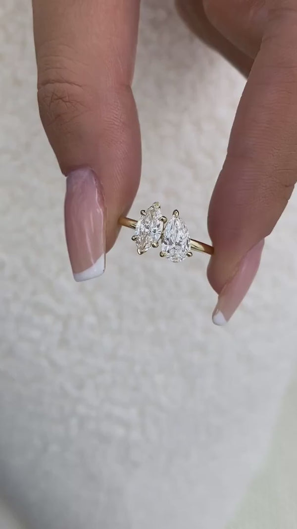 Diamond 2-Stone Fashion Ring 1.20 ct TCW, Yellow Gold 14K