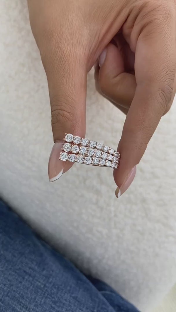 Diamond 3 Row Band Ring 3 ct Rose Gold
