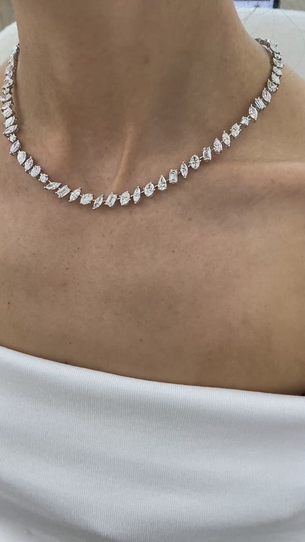 Diamond Tennis Necklace 20.20 Carat White Gold 18K