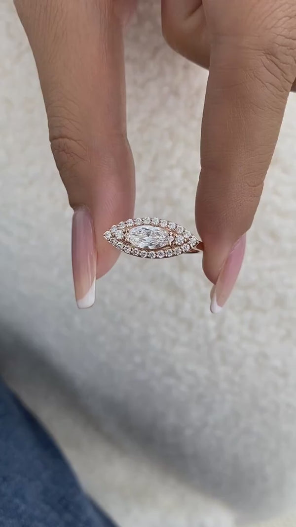 Diamond Halo Ring 0.9 ct Rose Gold
