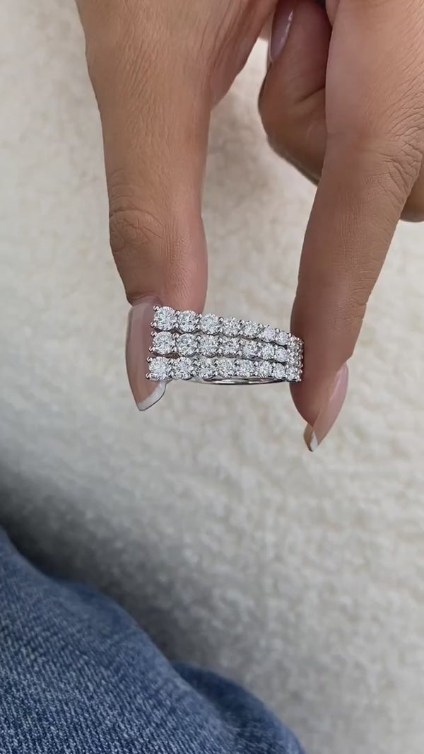 Diamond 3 Row Band Ring 2.90 ct White Gold