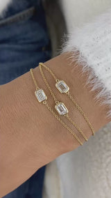 Three-Stone Multithread Diamond Chain Bracelet, 14K Gold