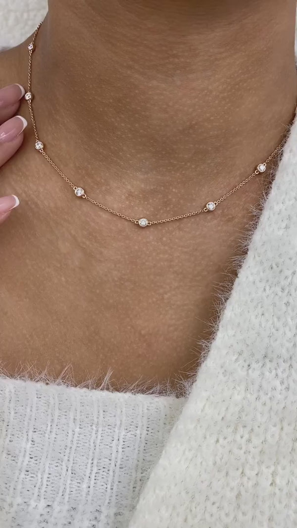 Diamond Stationed Necklace 1.3 ct Rose Gold
