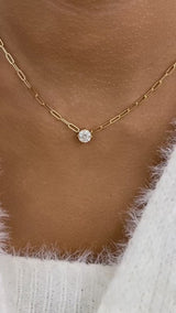 Solitaire Necklace 1 ct TCW , Solid Gold 14k