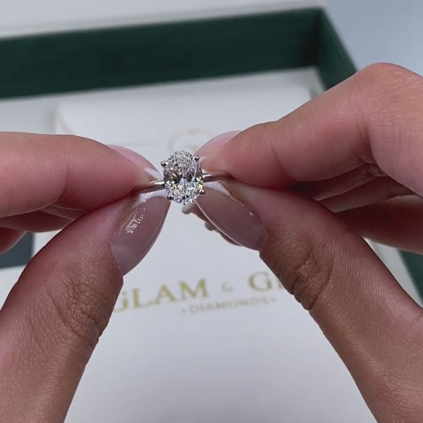 Vada Solitaire With Hidden Halo Diamond Engagement Ring, White Gold 18K