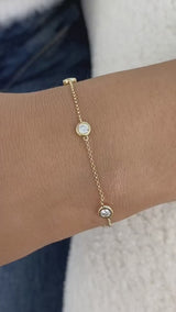 Bezel Stations Chain Bracelet 0.7 ct TCW , Solid Gold 14k