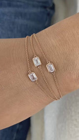 Three-Stone Multithread Diamond Chain Bracelet, 14K Gold