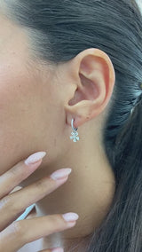 Dangle Pear & Round Diamond Earrings 0.70 ct TCW , White Gold 14K