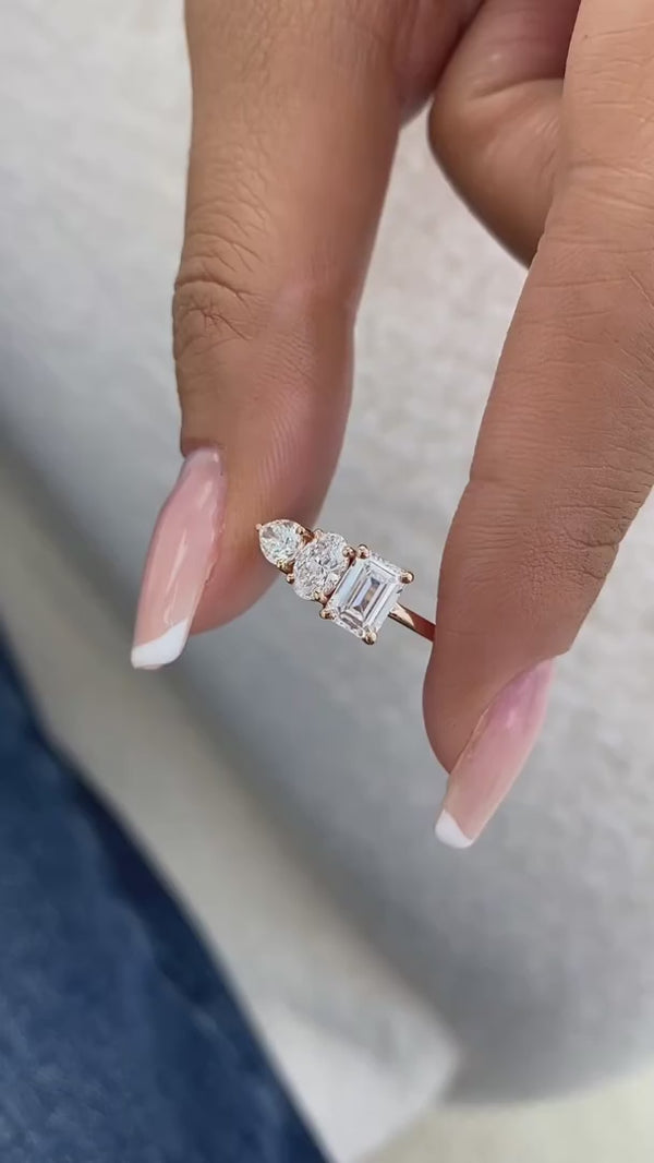 Diamond 3-Stone Fashion Ring 1.35 ct TCW, Rose Gold 14K