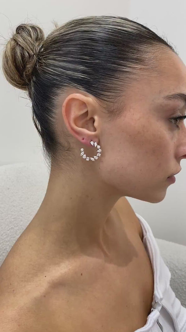 Diamond Hoop Earrings 2.97 Carat White Gold 14K
