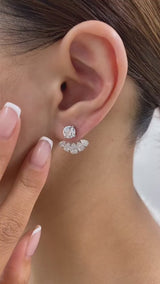 Fan Jacket Earrings 4.4 ct TCW , Solid Gold 14k