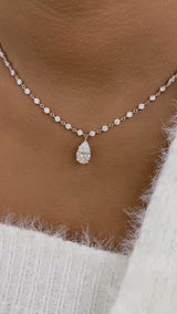 Pear Pendant Necklace 7.4ct TCW, White Gold 14K
