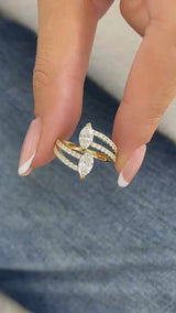 Marquise and round Band Ring 1.3ct TCW, Yellow Gold 14K