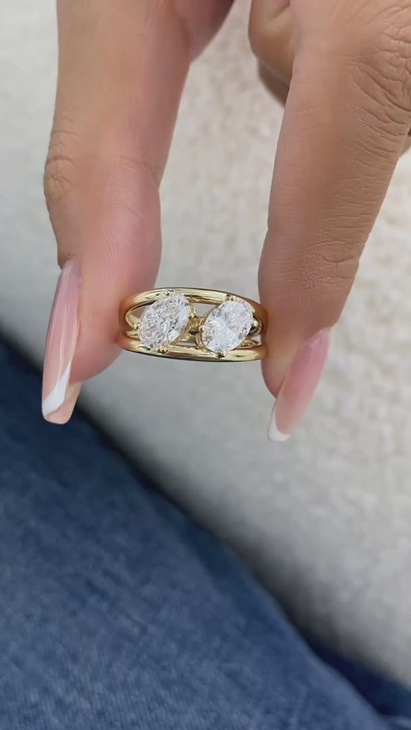 Diamond Two Stone Ring 1.8 ct Yellow Gold